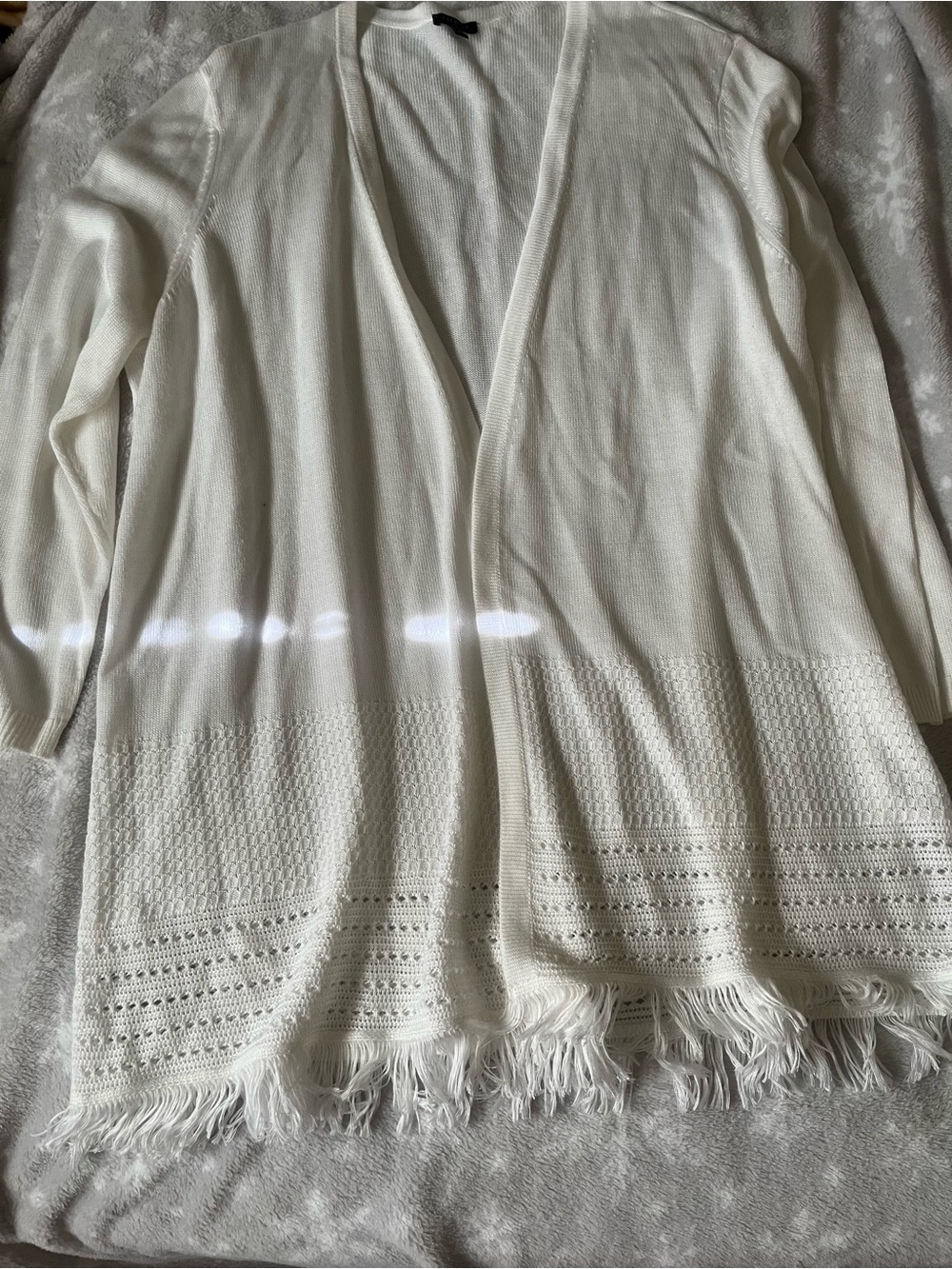 Talbots Cream Open-Front Fringe Hem Cardigan - Picture 2 of 8